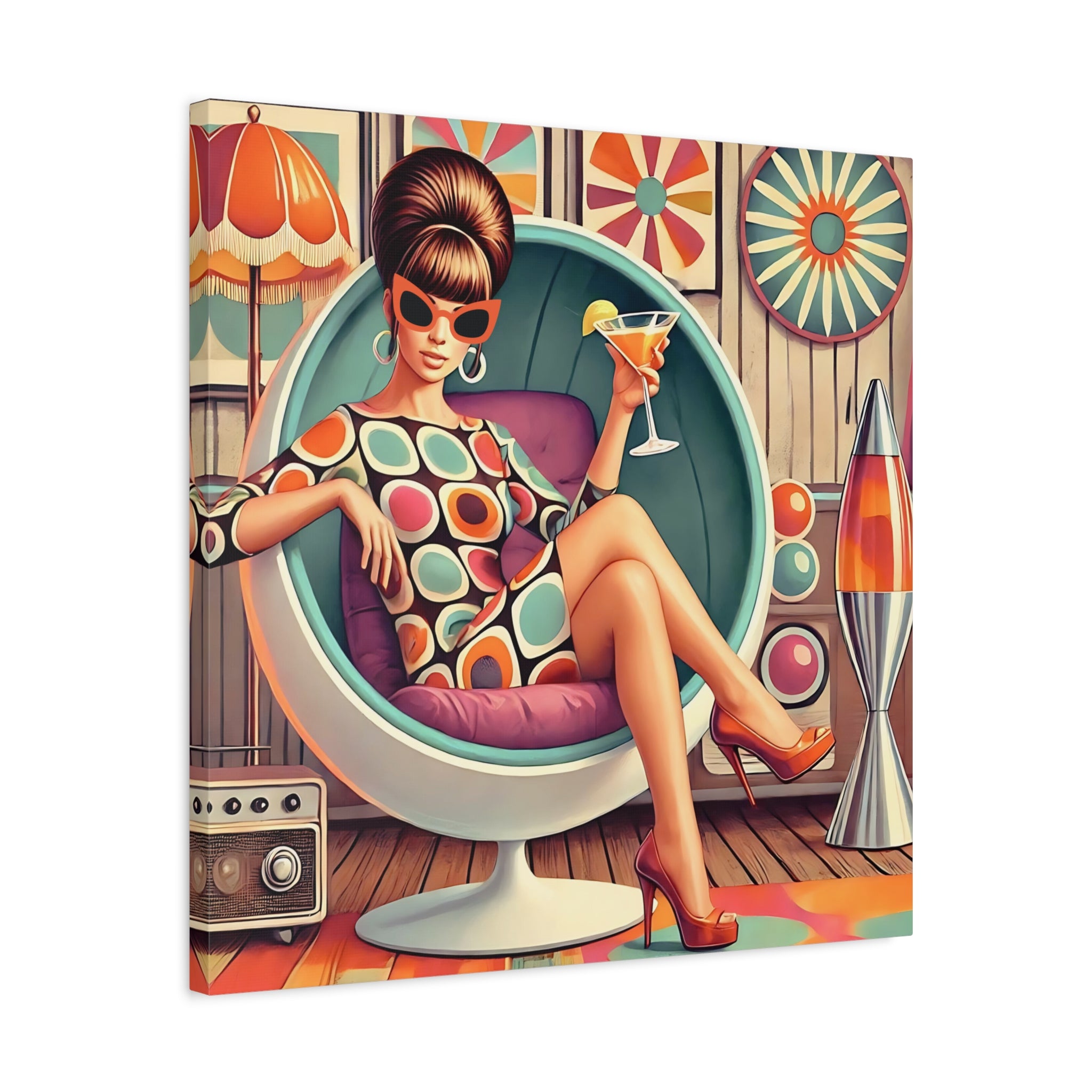 60s Mod Gal, Retro Chic Canvas Gallery Wrap - Vintage Lounge Art