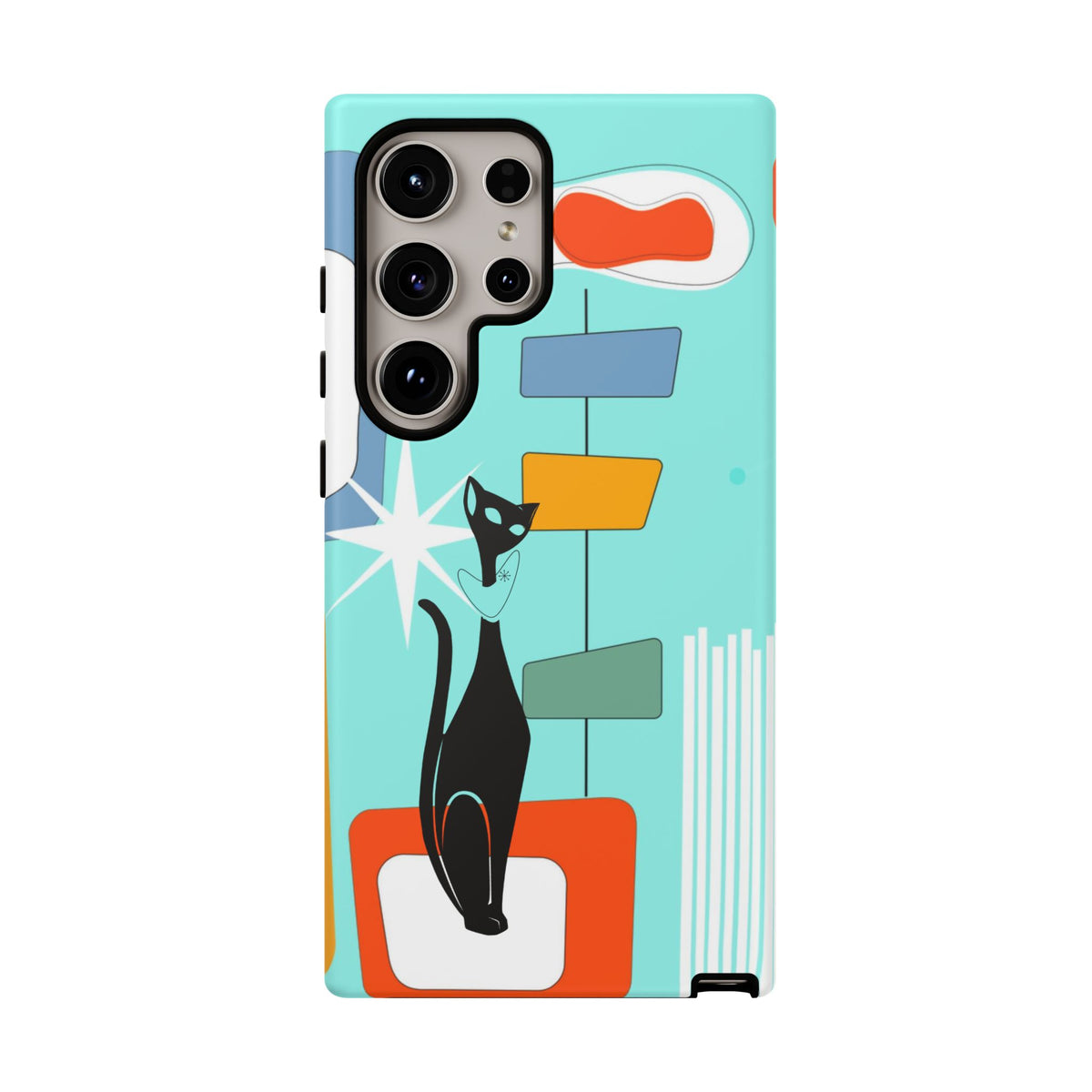 Atomic Cat, Mid Mod Aqua Blue, Geometric, Samsung, Google Pixel, Apple iPhone Tough Cases
