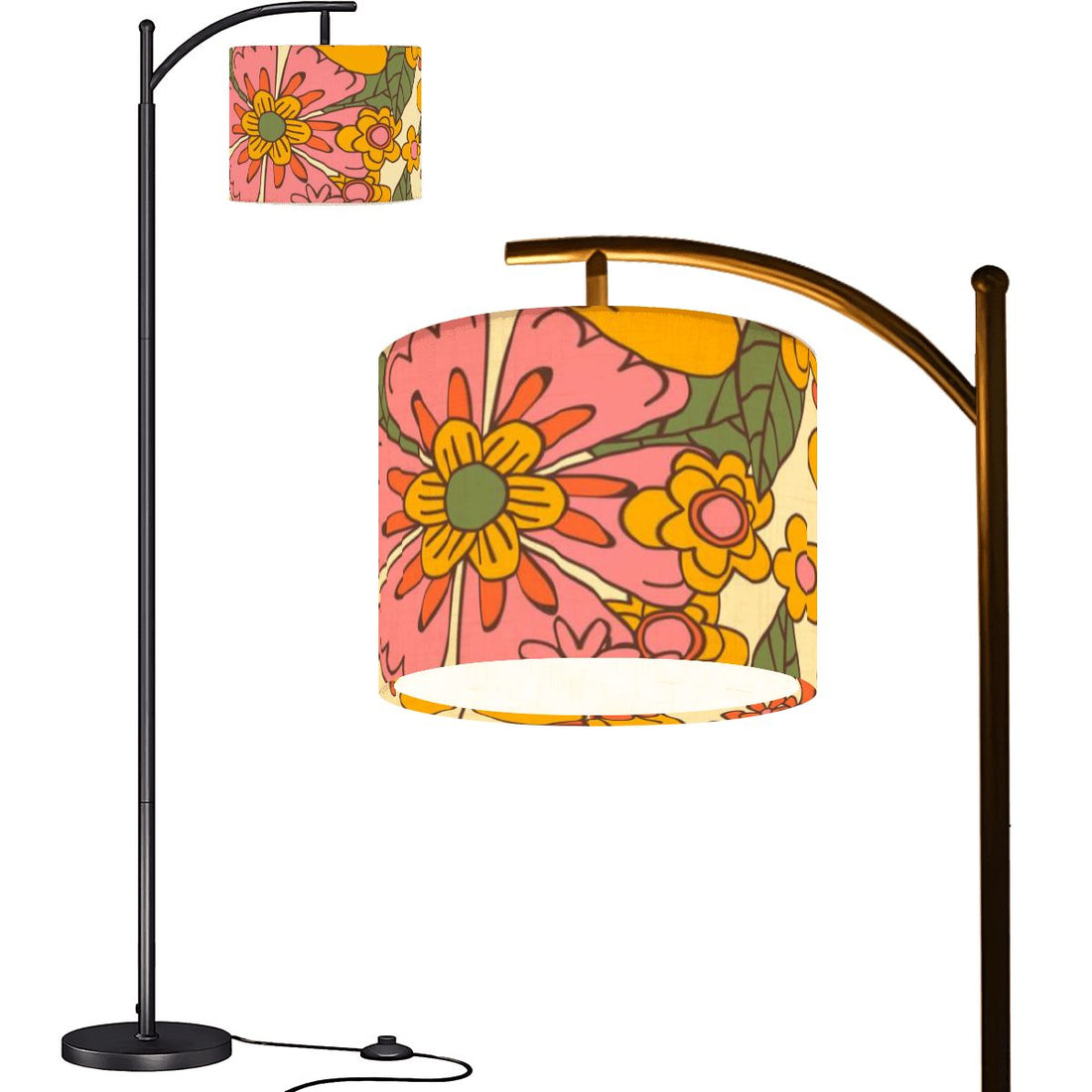 Flower Power Groovy Retro Mod Floral 70s Designed Arc Floor Lamp - Mid Century Modern Gal