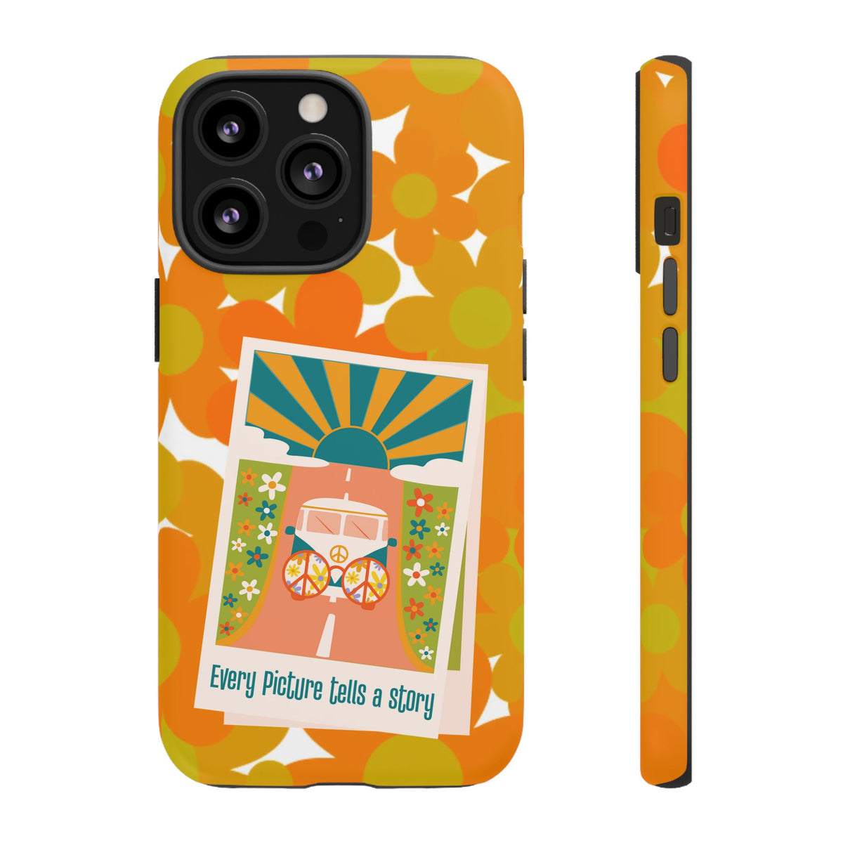 Retro Phone Case, Orange Flower Power, Polaroid Picture, Mod Smart Phone Tough Phone Cases
