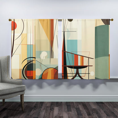 Mid Century Modern Bauhaus Designed Abstract Geometric Mod Retro Window Curtains (two panels) - Mid Century Modern Gal