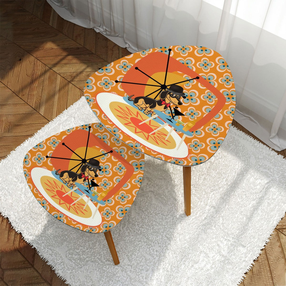 Retro Dachshund Doxie Weiner Dog Playful Mid Century Modern Nesting Tables - Mid Century Modern Gal