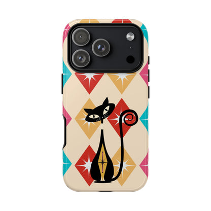 Mid Century Modern Atomic Cat, Atomic 50s Diamonds Retro Phone Tough Cases