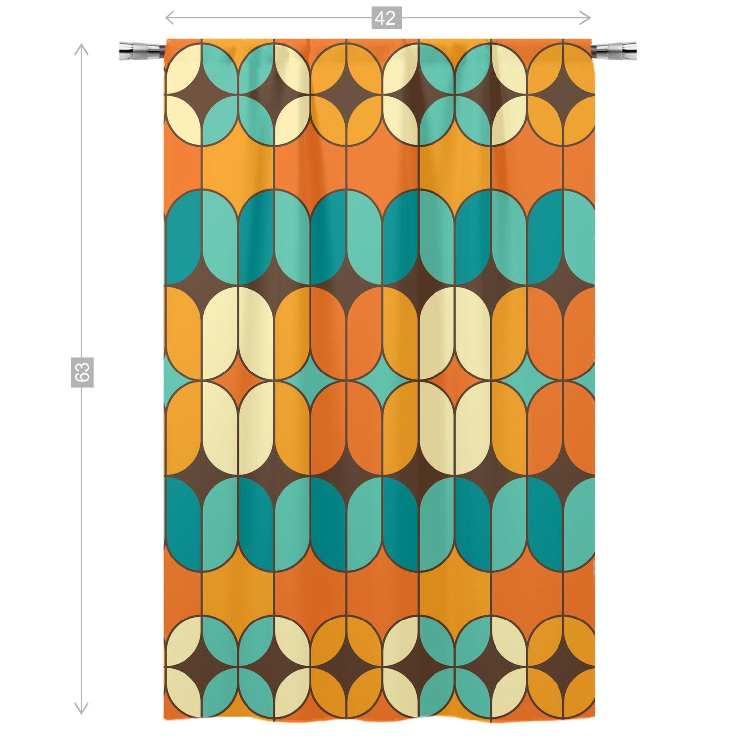 Mid Century Modern Curtain, Orange, Teal, Geometric Retro Design Single Panel - Mid Century Modern Gal