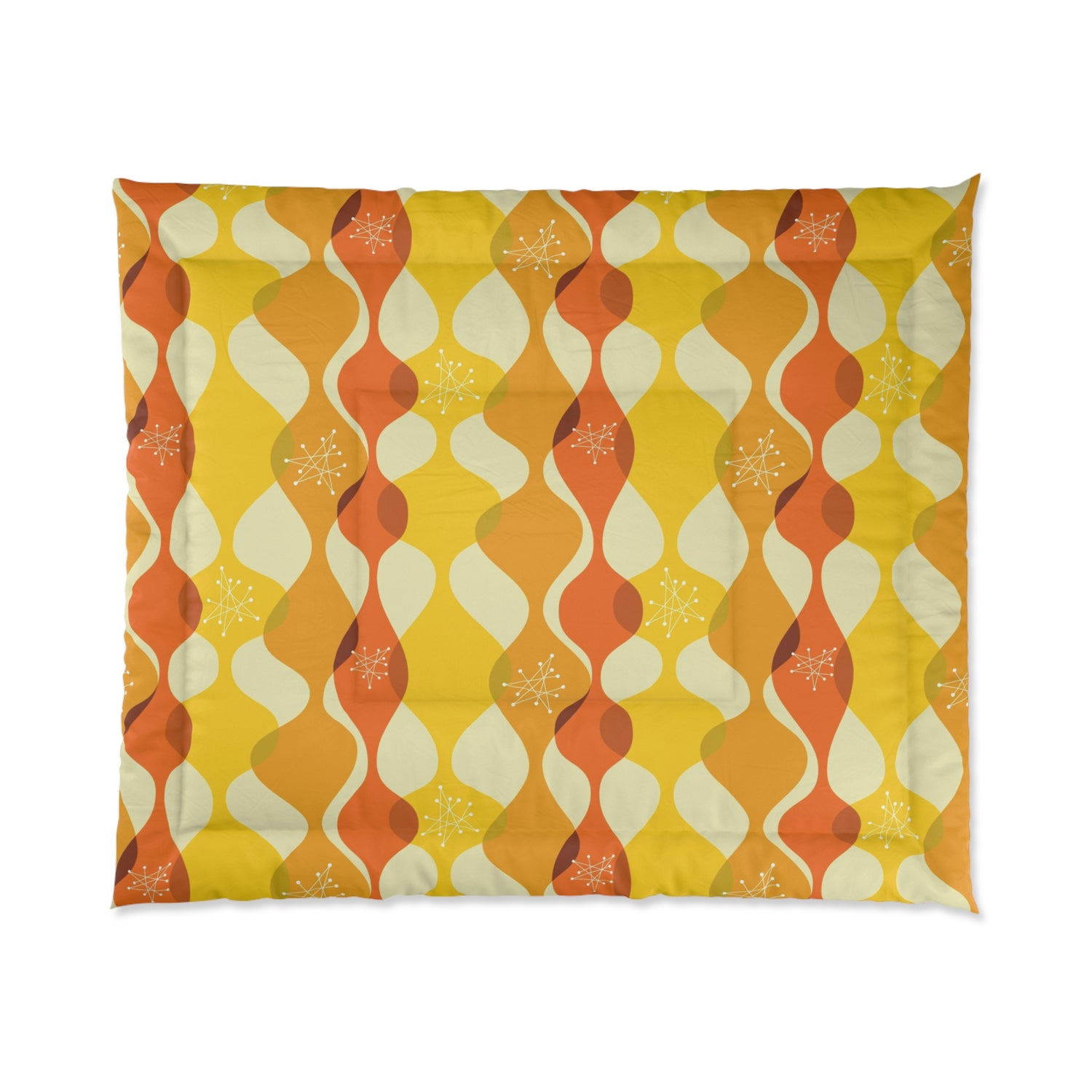 Retro Groovy Mid Century Modern Orange, Yellow Modern Boho Microfiber King Size Comforter - Mid Century Modern Gal
