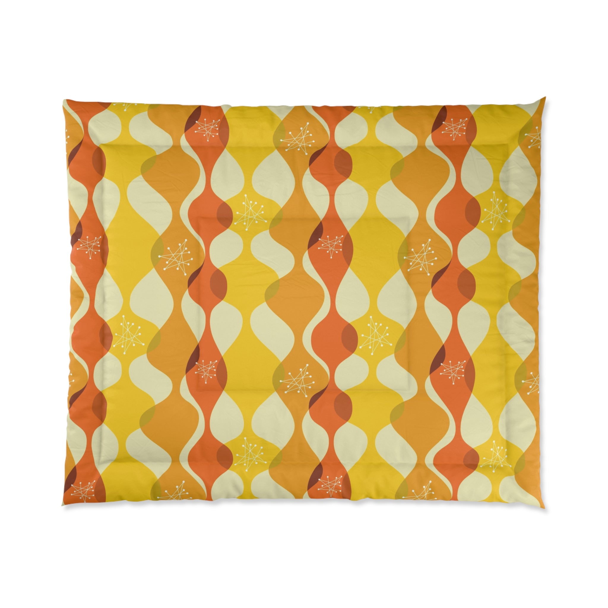 Retro Groovy Mid Century Modern Orange, Yellow Modern Boho Microfiber King Size Comforter - Mid Century Modern Gal