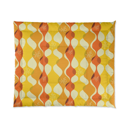 Retro Groovy Mid Century Modern Orange, Yellow Modern Boho Microfiber King Size Comforter - Mid Century Modern Gal