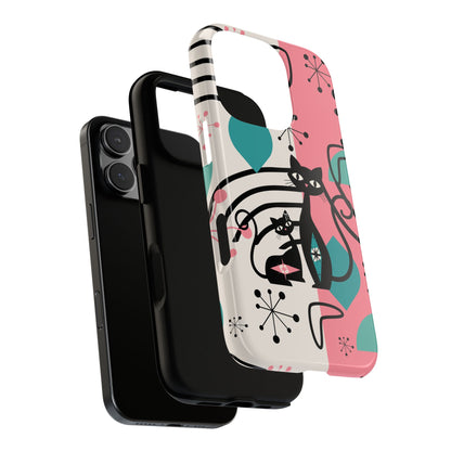 Mid Mod Atomic Cat Boomerang Starburst, Pink, Black Kitschy Stylish Cat Phone Case: Modern Design for Cat Lovers