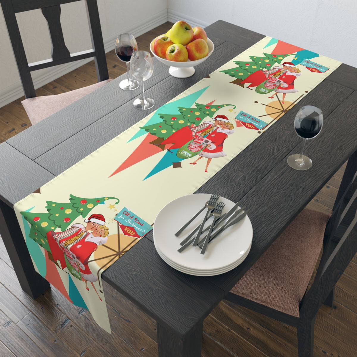 Festive Table Runner | Holiday Decor, Vintage Inspired, Christmas Table Decoration, Unique Gift for Home, Dining Table Accessory - Mid Century Modern Gal