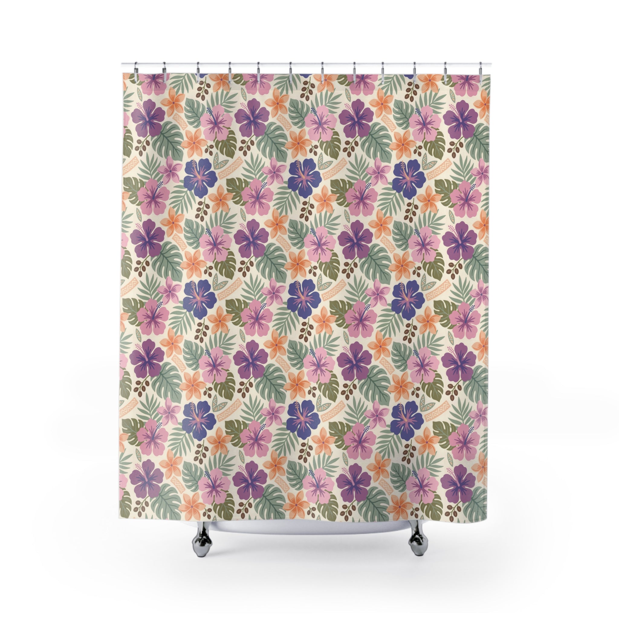 Retro Tropical Tiki Summer, Hawaiian Hibiscus Purple Shower Curtain - Mid Century Modern Gal