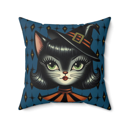 Vintage Halloween Black Cat Sexy Sexton Mid Century Modern Blue Pillow Cover and Insert - Mid Century Modern Gal
