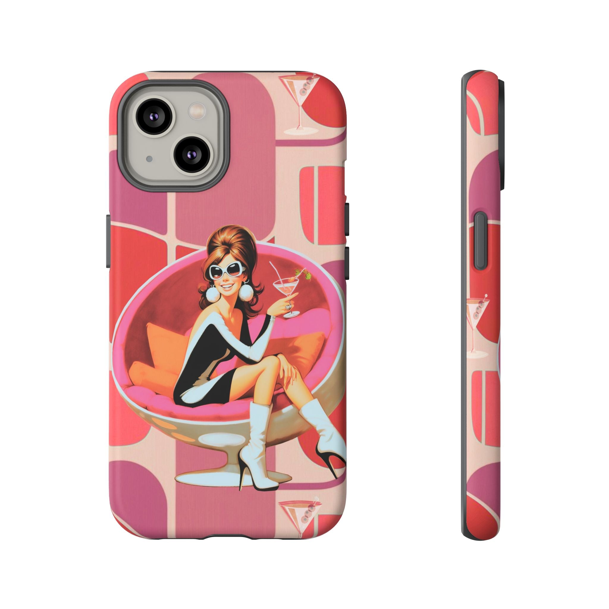 Mid Mod 60s Mod Gal, Kick Back Enjoy, Retro Chic Phone Case with Cocktail Design - Mid Century Modern Gal