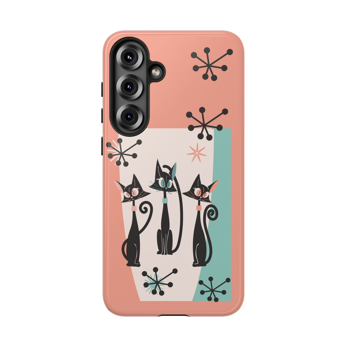 Atomic Cat Mid Mod Coral Aqua Blue Starburst Kitschy Fun Chic Samsung, Smart Phones Tough Cases