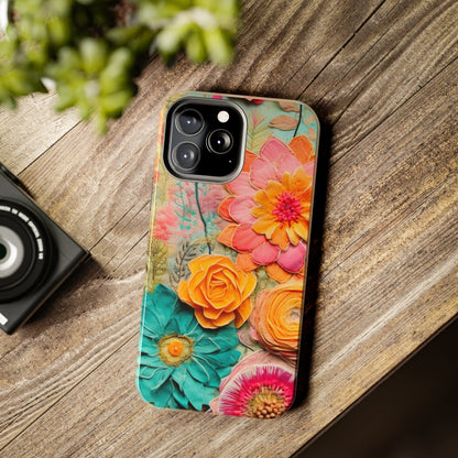 Boho Retro Floral Faux Pressed Flowers Smart Phone Tough Phone Cases