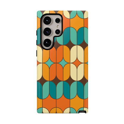 Mid Century Modern Orange, Teal Geometric Mod Designed Tough Phone Case