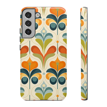 Mid Century Modern Scandinavian Floral, Orange Blue Green Tough Phone Case