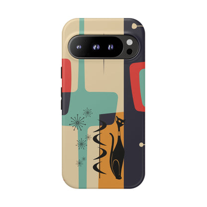 Mid Century Modern, Geometric, Atomic Cat Groovy Smart Phones Tough Phone Cases