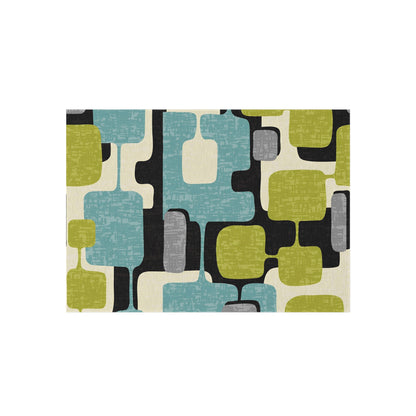 Mid Century Modern Geometric Indoor, Outdoor Area Rug, Lime Green, Aqua Blue, Black