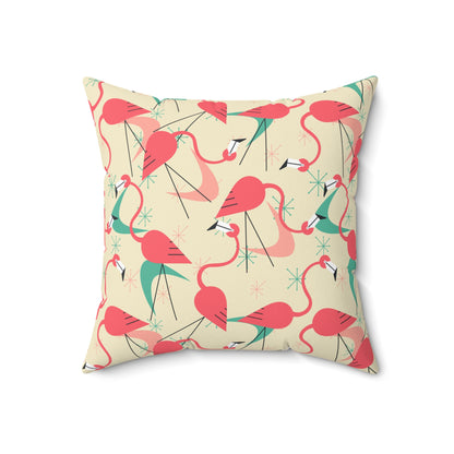 Mid Century Modern Dancing Flamingos, Kitschy Quirk MCM Tropical Flamingo Square Pillow - Stylish Home Decor for  Retro Summer Vibes - Mid Century Modern Gal