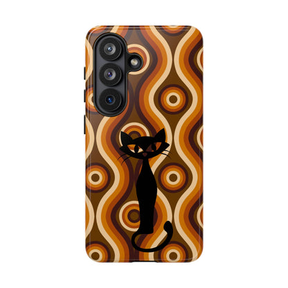 Retro Phone Case, Groovy Brown, Atomic Kitsch Cat Tough Smart Phone Cases