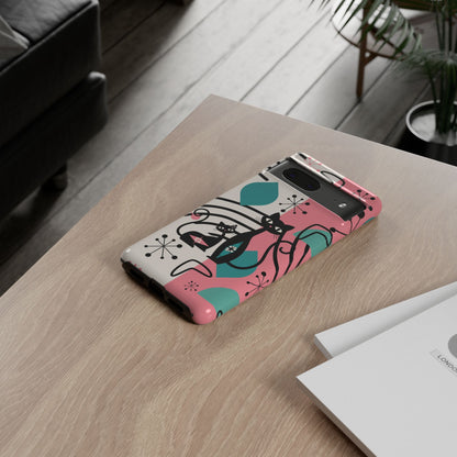 Mid Mod Atomic Cat Boomerang Starburst, Pink, Black Kitschy Stylish Cat Phone Case: Modern Design for Cat Lovers