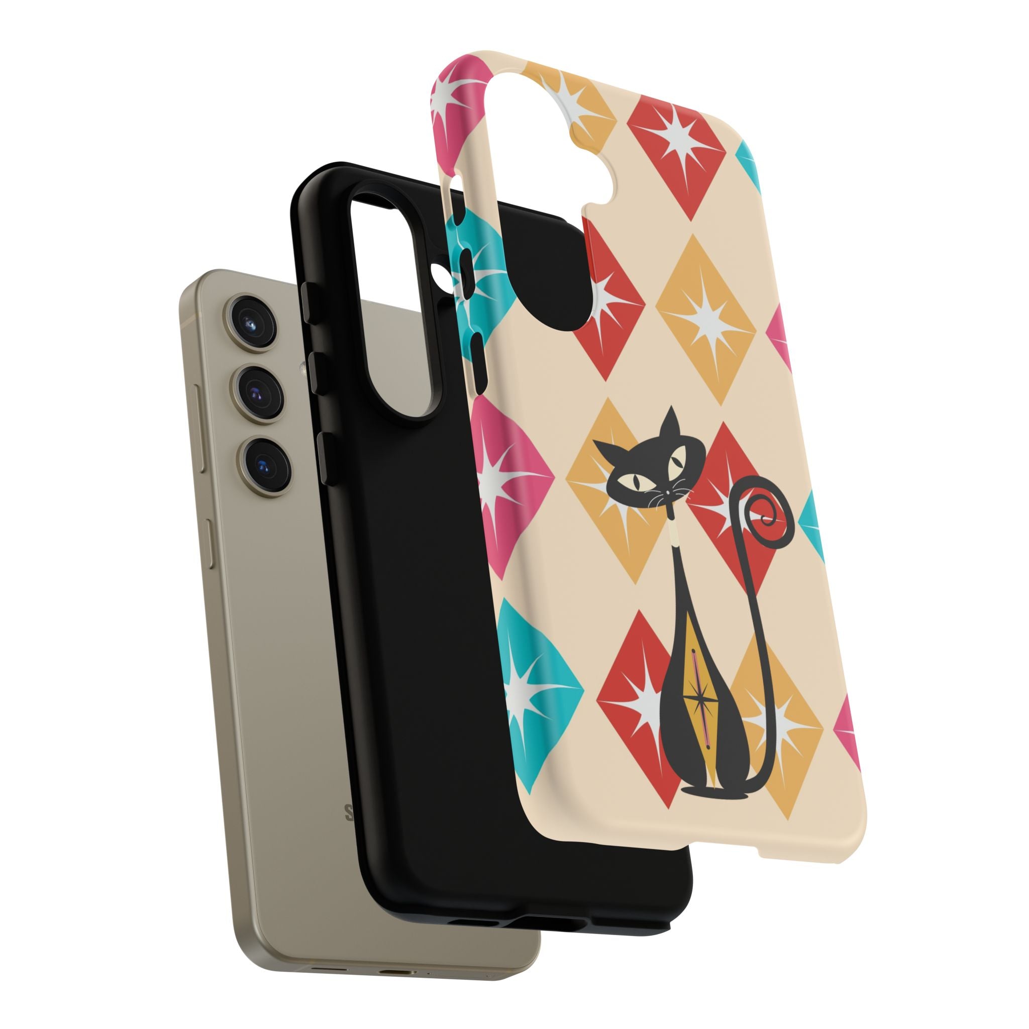 Mid Century Modern Atomic Cat, Atomic 50s Diamonds Retro Phone Tough Cases