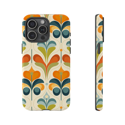 Mid Century Modern Scandinavian Floral, Orange Blue Green Tough Phone Case