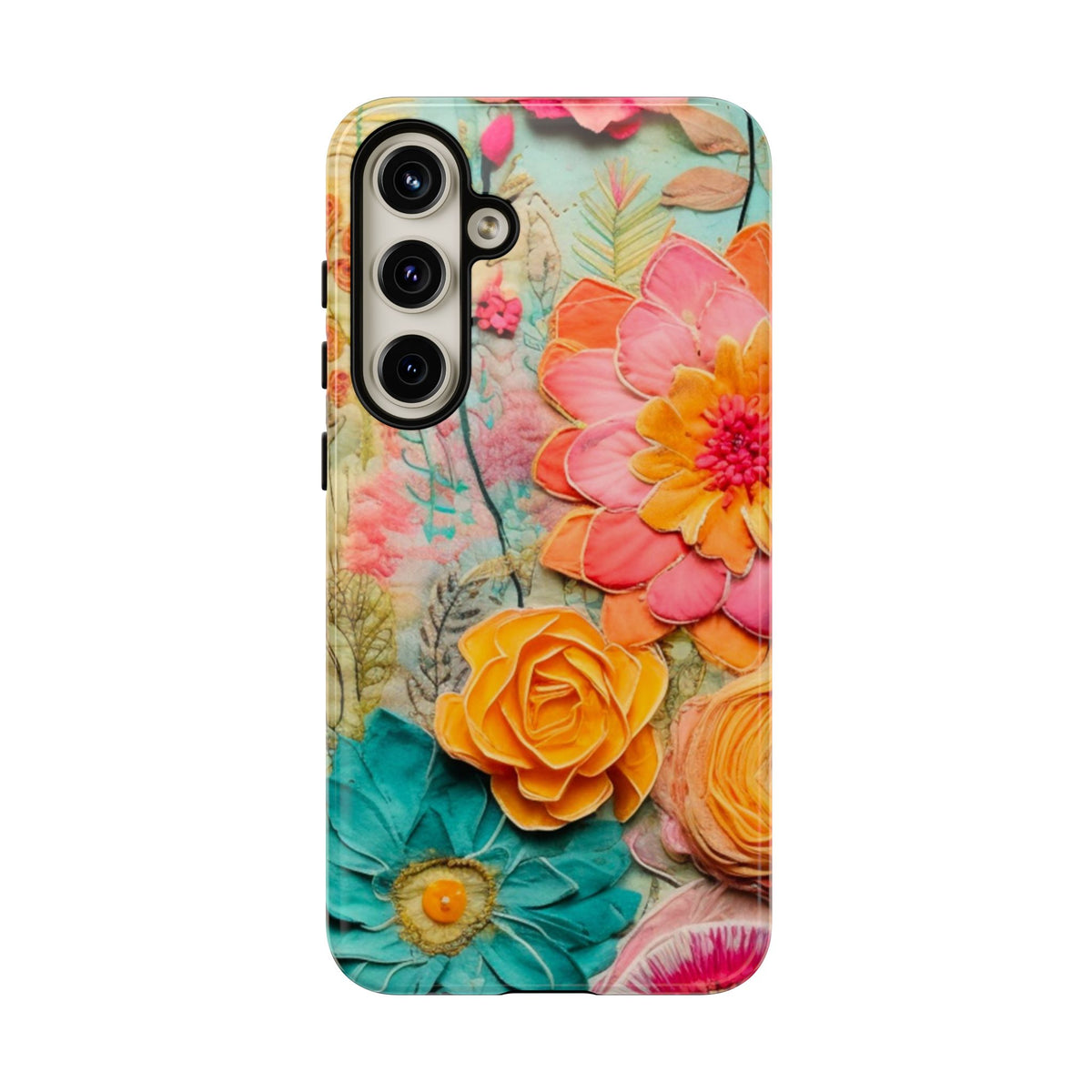 Boho Retro Floral Faux Pressed Flowers Smart Phone Tough Phone Cases