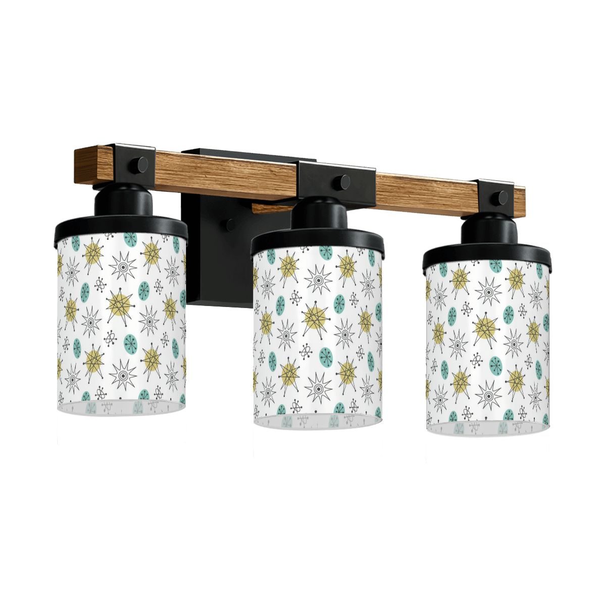 Franciscan Starburst Mid Mod White Teal Yellow MCM Vanity Light Fixture - Mid Century Modern Gal