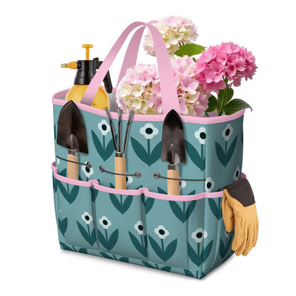 Scandinavian Teal Floral Mid Century Modern Garden Tool Bag - Mid Century Modern Gal