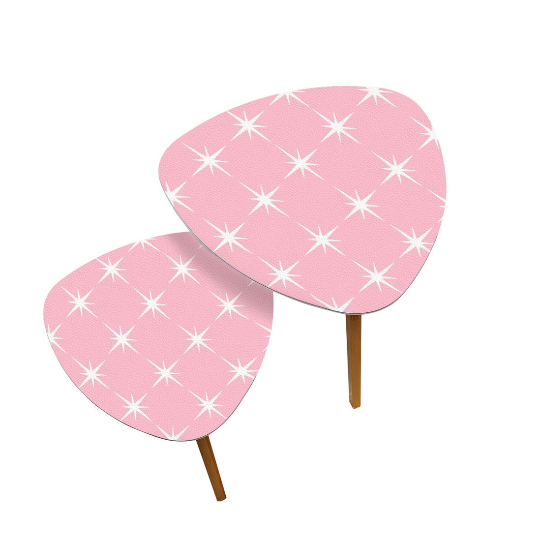 Atomic Pink White Starbursts Retro 50s Mid Century Modern Nesting Tables