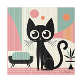 Mid Century Modern Atomic Kitty Cat, Pink, Kitschy Mod Matte Canvas - Mid Century Modern Gal