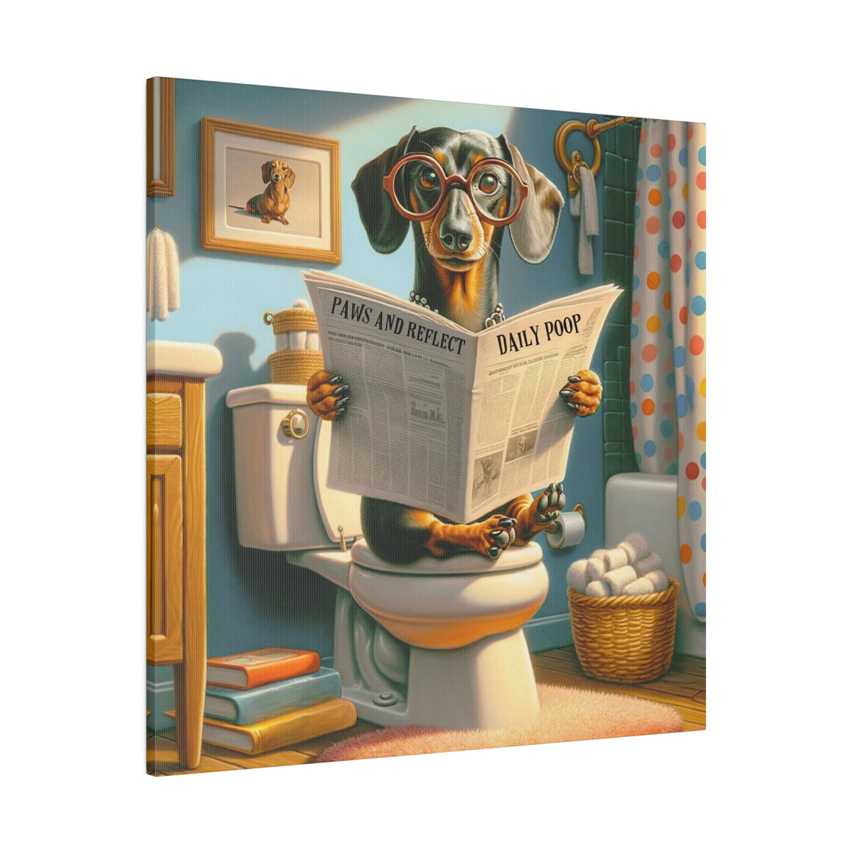Funny Dog Bathroom Wall Art, Doxie Dachshund Dog Bathroom Humor, Retro Wall Art Canvas - Mid Century Modern Gal