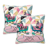 Cats Reading Pillow, Atomic Mid Mod Book Lover, Book Club Gift Ideas Pillow Covers - Mid Century Modern Gal