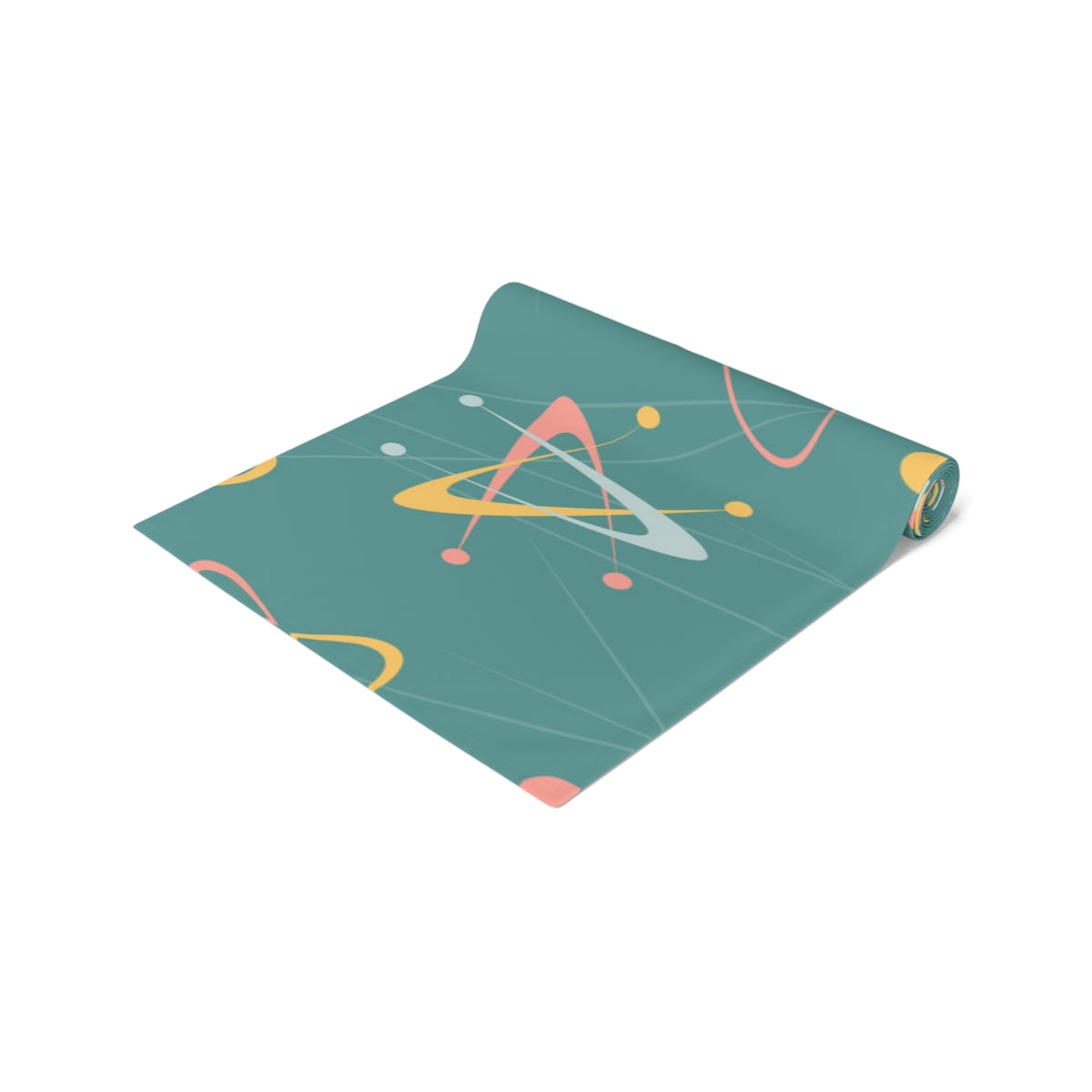 1950s Atomic Table Runner, Teal, Pink, Yellow Boomerang Abstract Retro Kitchen - Mid Century Modern Gal