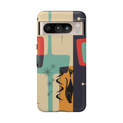 Mid Century Modern, Geometric, Atomic Cat Groovy Smart Phones Tough Phone Cases