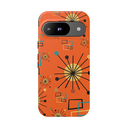 Mid Century Modern Sinatra Orange, Starburst, Geometric Funky Fun Tough Phone Case