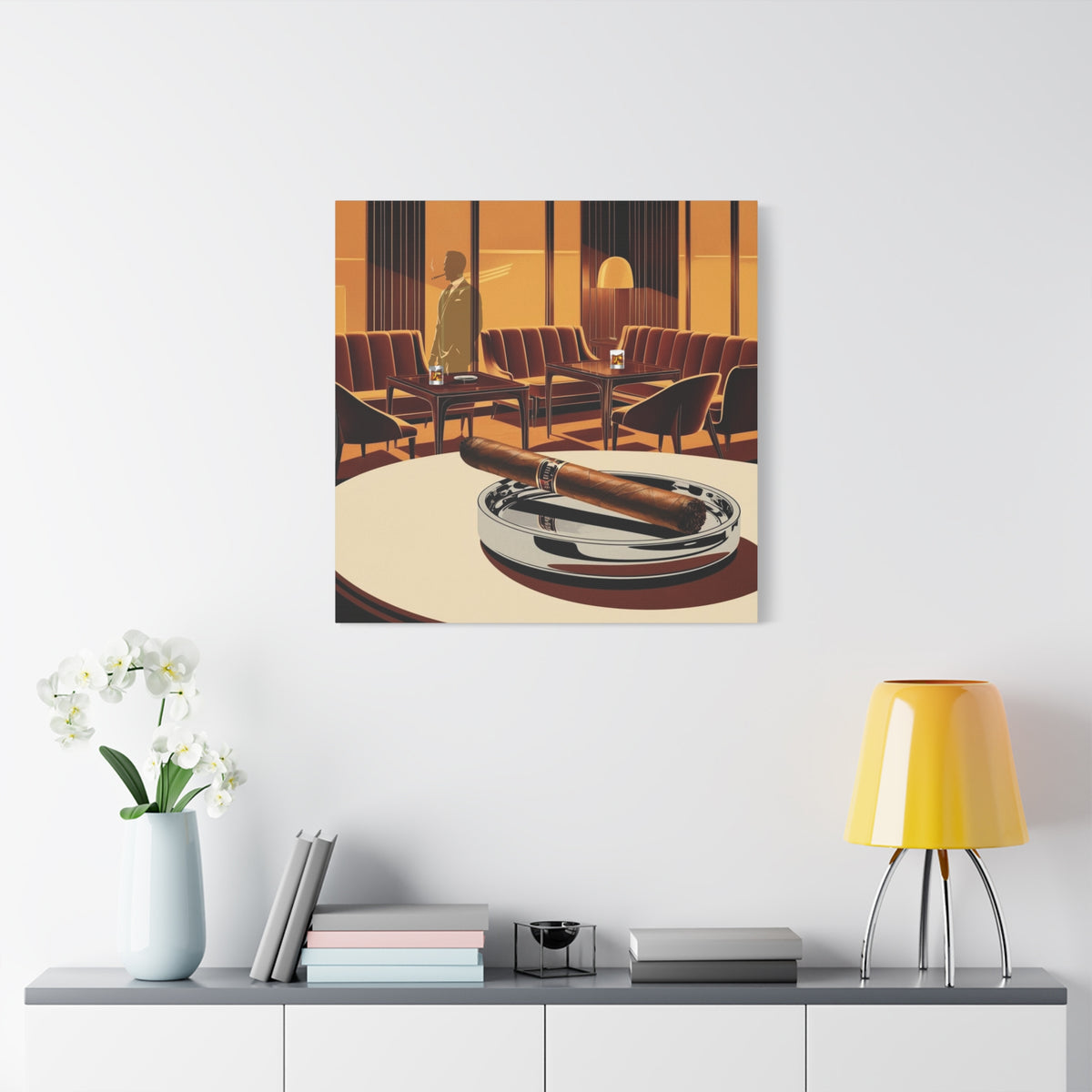 Cigar And Boubon Whiskey Mid Century Modern Vintage Lounge Matte Canvas Art Print - Mid Century Modern Gal