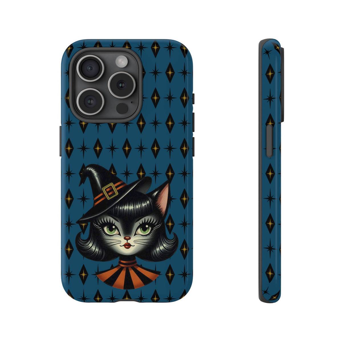 Vintage Halloween Black Cat Sexy Sexton Mid Century Modern Blue Tough Phone Case