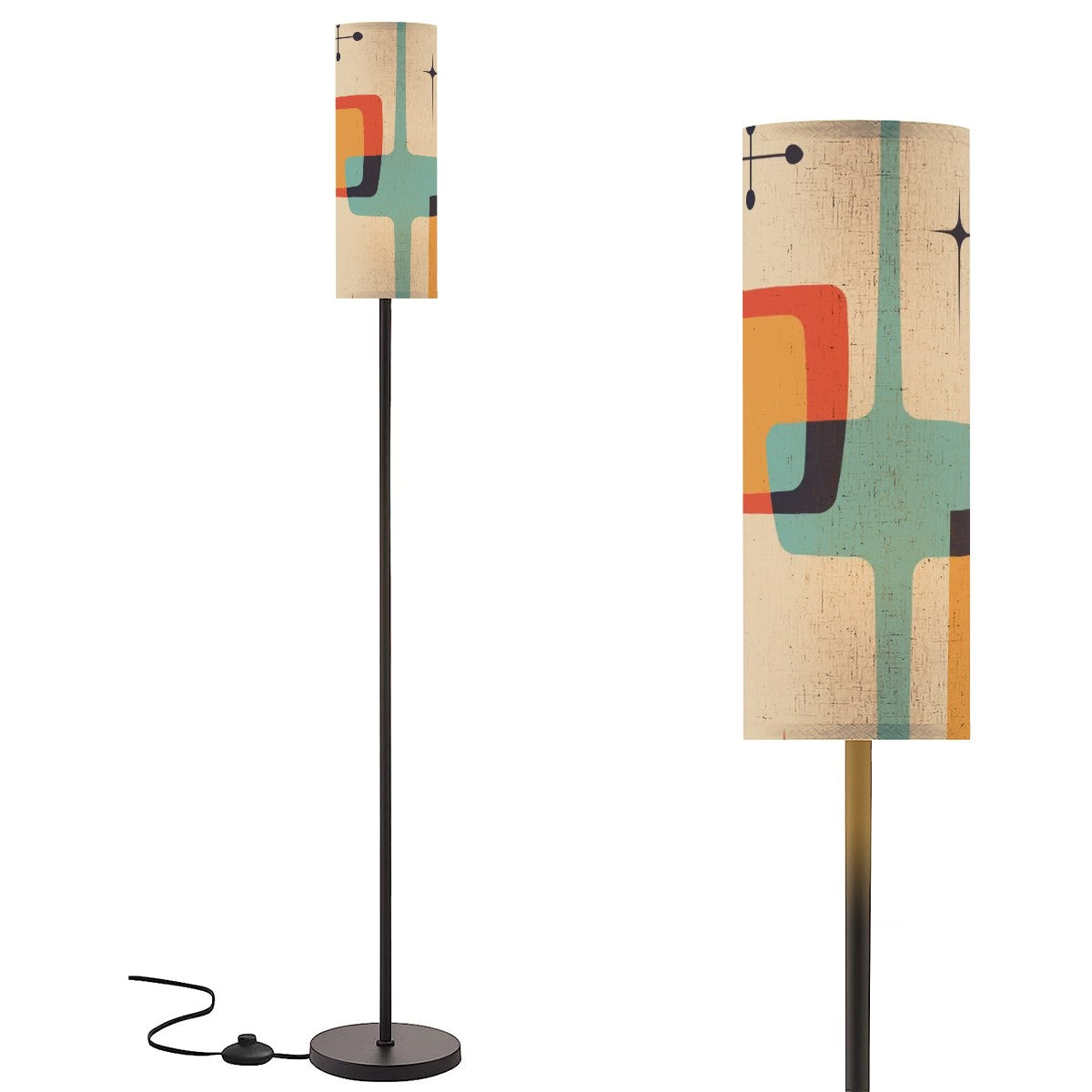 Mid Century Modern Floor Lamp Geometric Designed Shade, Slim Modern Standing Lamp