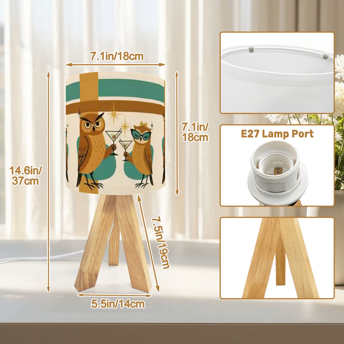 Retro Owl 70s Mod Kitsch Martini Owls Mid Century Modern Bar Tripod Table Lamp - Mid Century Modern Gal