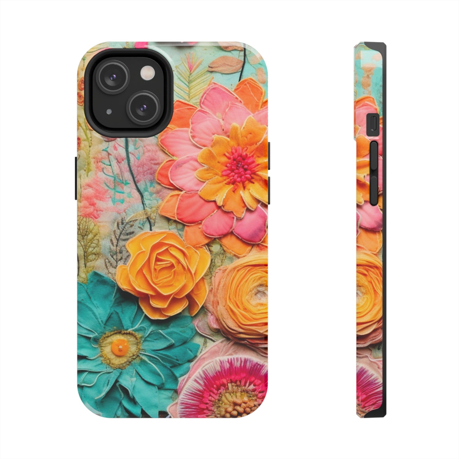 Boho Retro Floral Faux Pressed Flowers Smart Phone Tough Phone Cases