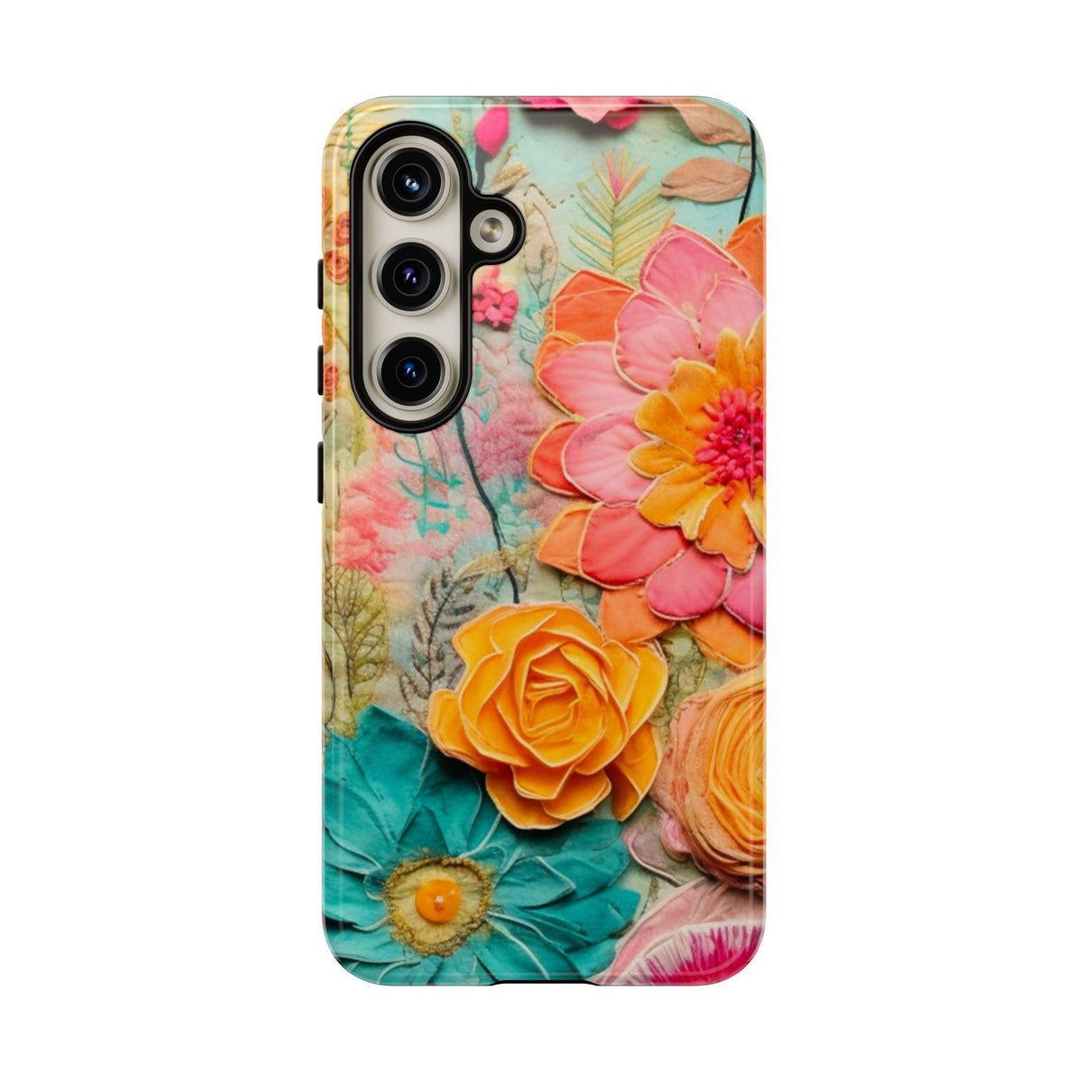 Boho Retro Floral Faux Pressed Flowers Smart Phone Tough Phone Cases