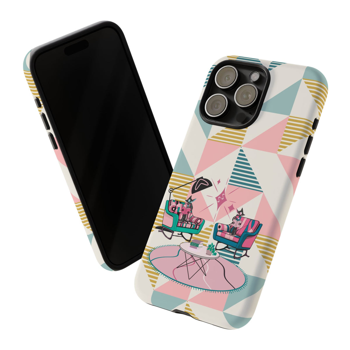 Atomic Cats Reading, Book Talk, Book Lover, Retro Chic Phone Case with Retro Vibe - Cozy Living Room Design