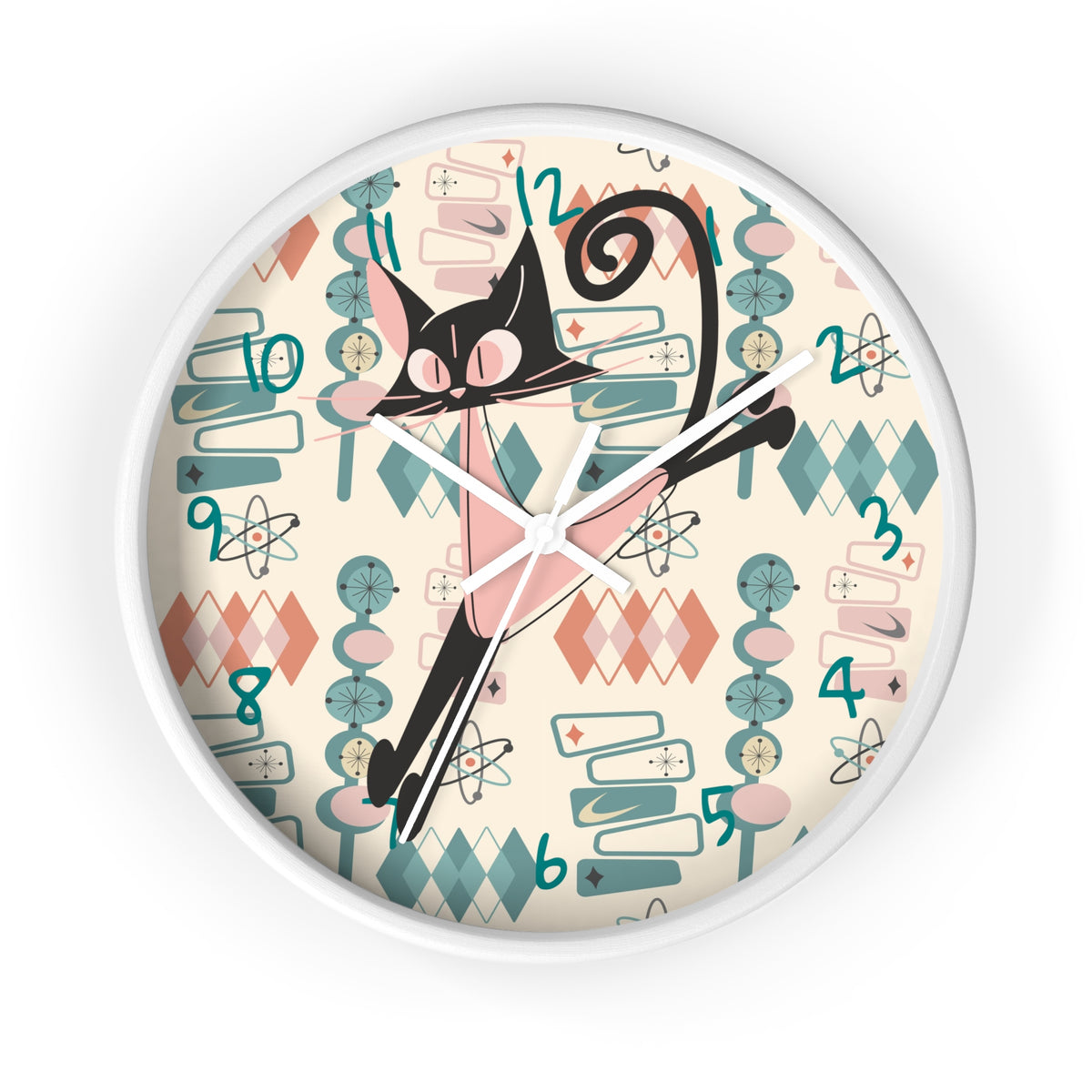 Atomic Cat Wall Clock, Mid Century Modern Kitschy Kitchen, Bedroom Livingroom Clocks - Mid Century Modern Gal