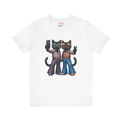 Two Cool Cats, Male Couple, Kitschy Fun Selfie Cats Retro Tee