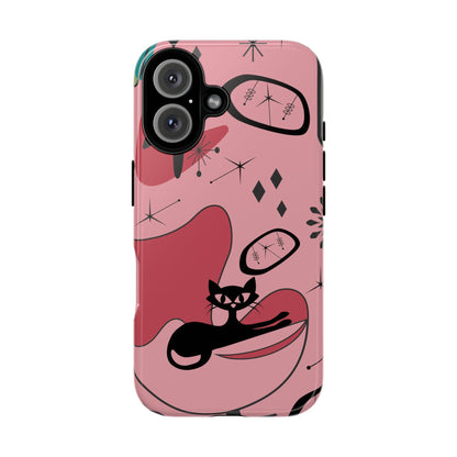 Atomic Cat, Pink Mid Century Modern, Egg Chair, Space Cat Tough Phone Case