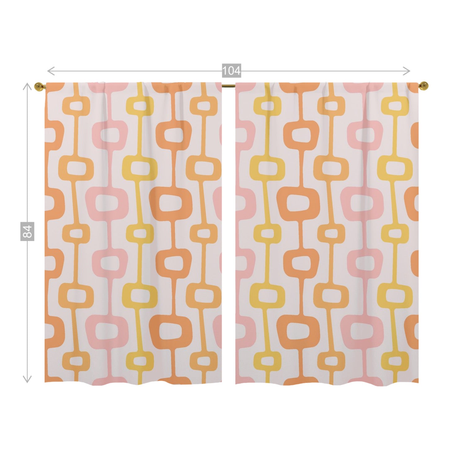 Mid Centuiry Modern Retro Groovy Geometric, Pink, Orange, Yellow MCM Window Curtains (two panels)