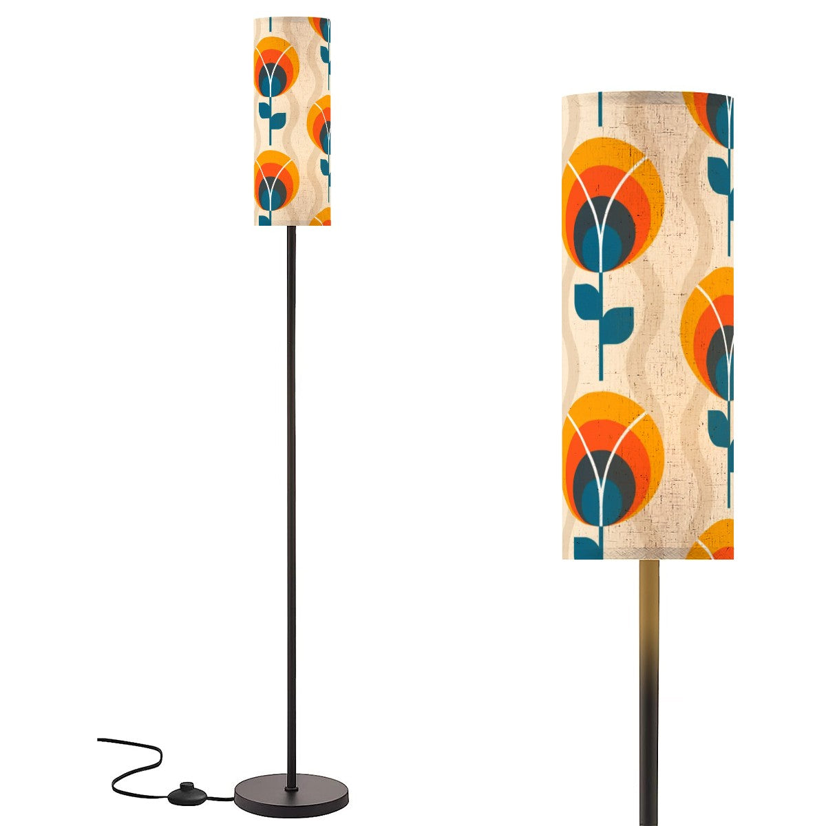 Mid Century Modern Scandinavian Flower, Orange Blue MCM Slim Floor Lamp - Mid Century Modern Gal