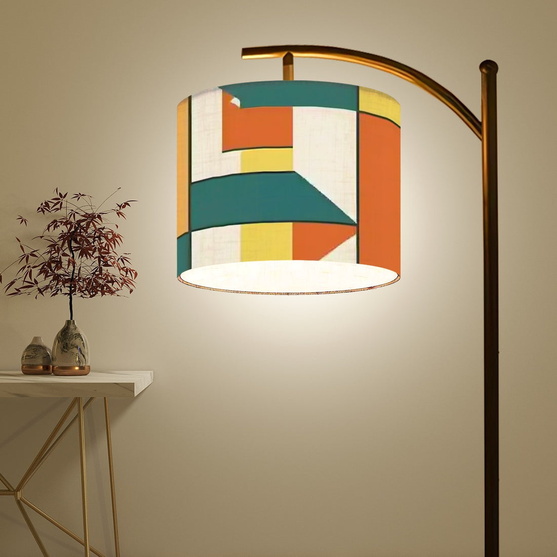 Mid Century Modern Bauhaus Orange, Teal Geometric Designed Mod Arc Floor Lamp - Mid Century Modern Gal